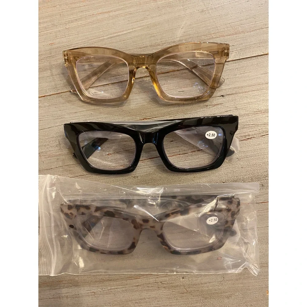 FSRTEP 3 Pack Women Reading Glasses +2.50 Magnification Black Tortoise Champagne